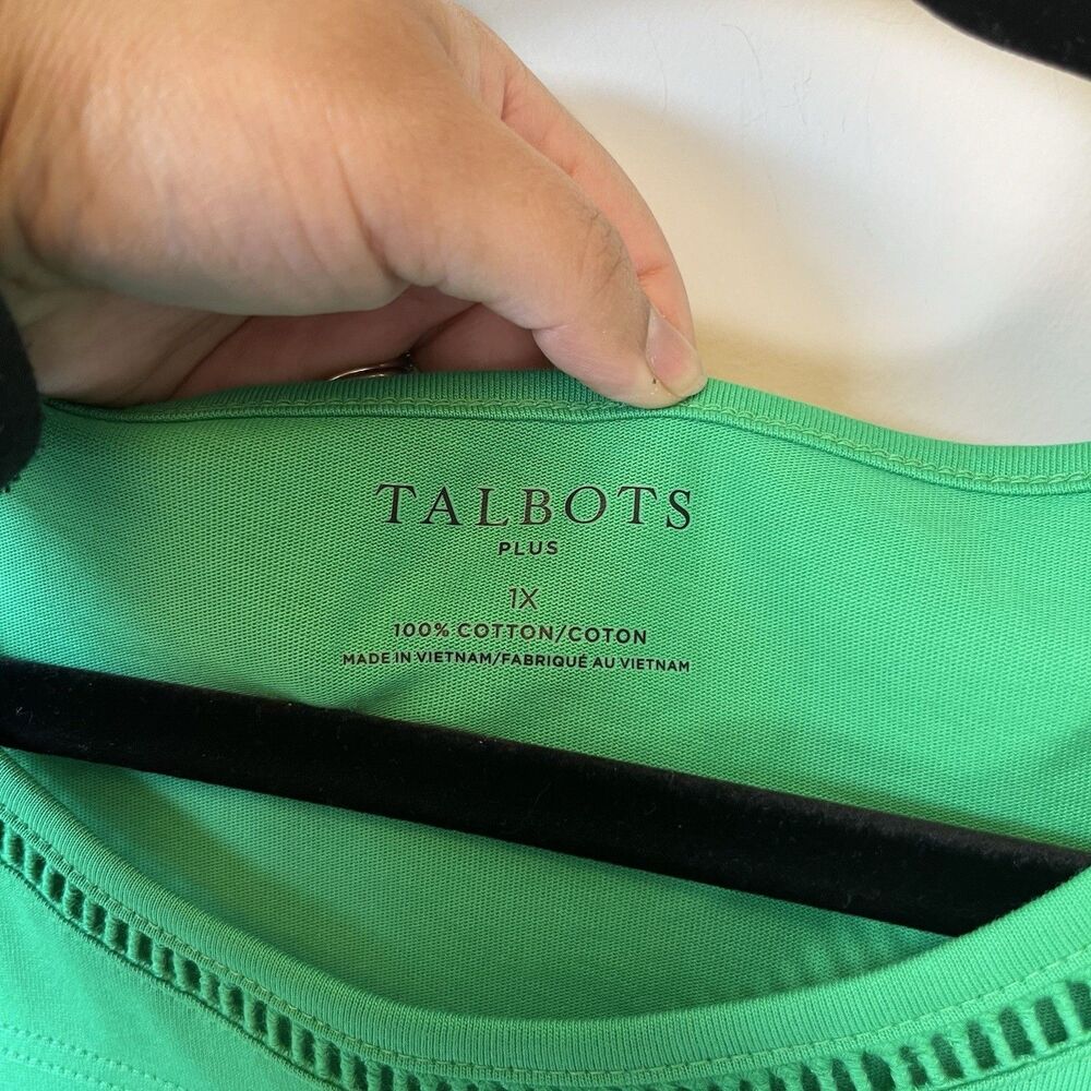 Talbots Ladder Stitch Crewneck T-Shirt Bright Green 100% Cotton Size 1X NWOT's - Picture 8 of 9